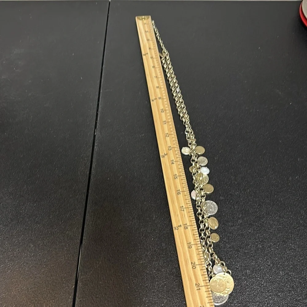 Chico’s Long Coin Silver Gold Tone Dangle Chain Necklace